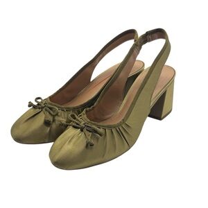 Anthropologie Maeve Satin Slingback Heels Gold Bow Size 38